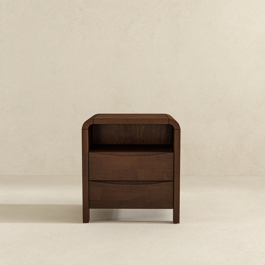Brown 2-Drawer Nightstand with Solid Wood Construction