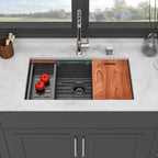Gunmetal Black Workstation Kitchen Sink with Multifunction Ledge - 33" Undermount