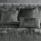 Charcoal Crinkle Velvet Comforter Ensemble with Plush Fill - 7 Piece Set