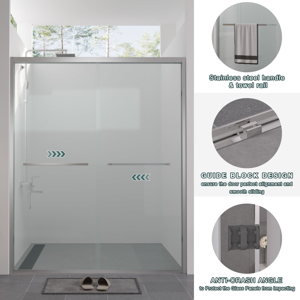 Aluminum Frame Double Sliding Shower Door with Clear Tempered Glass - Chrome