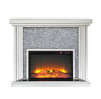 Mirrored Electric Fireplace with Faux Diamond Inlay - Silver