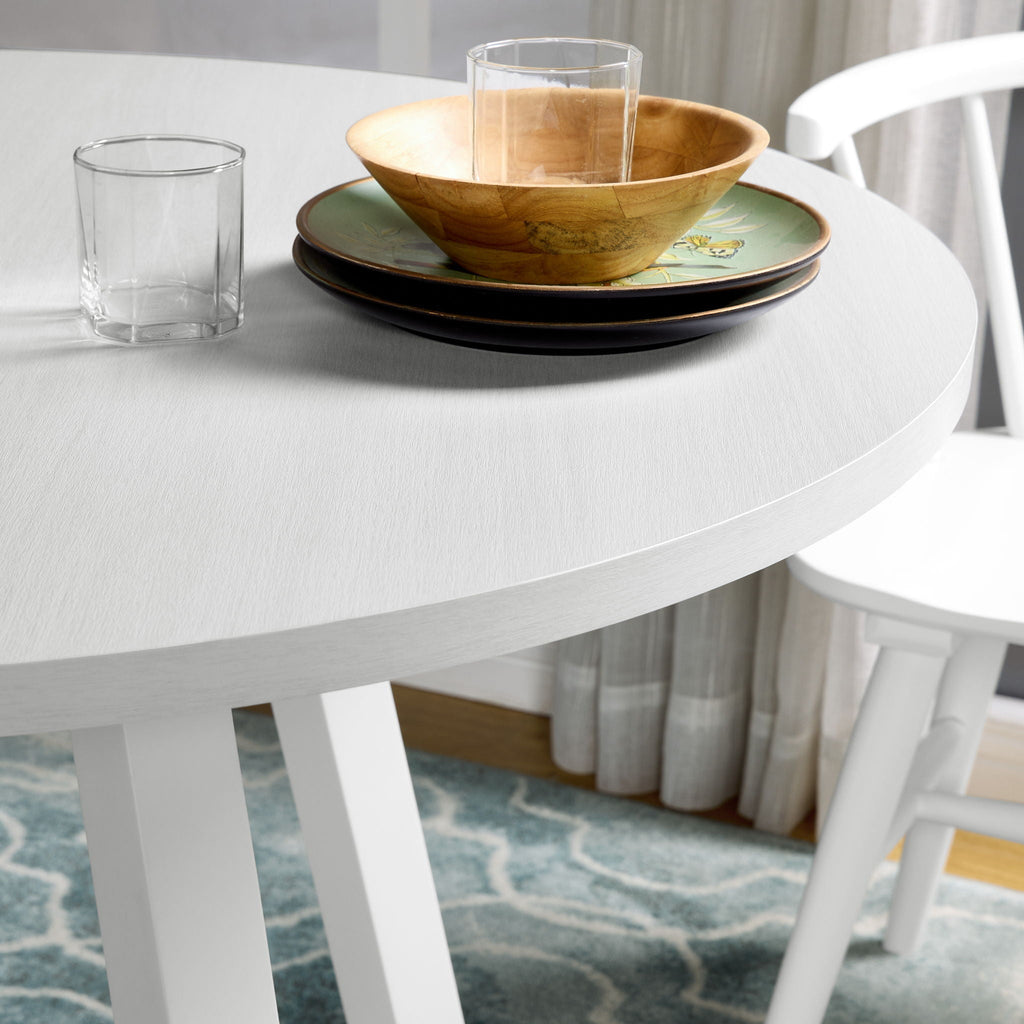 White 5 Piece Dining Set with Round Table and Windsor Chairs