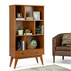 Mid Century Wide Bookcase with Storage Drawers - Multiple Colors