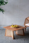 Teak Coffee Table with Teak and Rattan Construction - Natural Wood / Brown