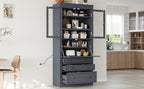 Freestanding Kitchen Pantry Cabinet with Power Outlet – Grey or White