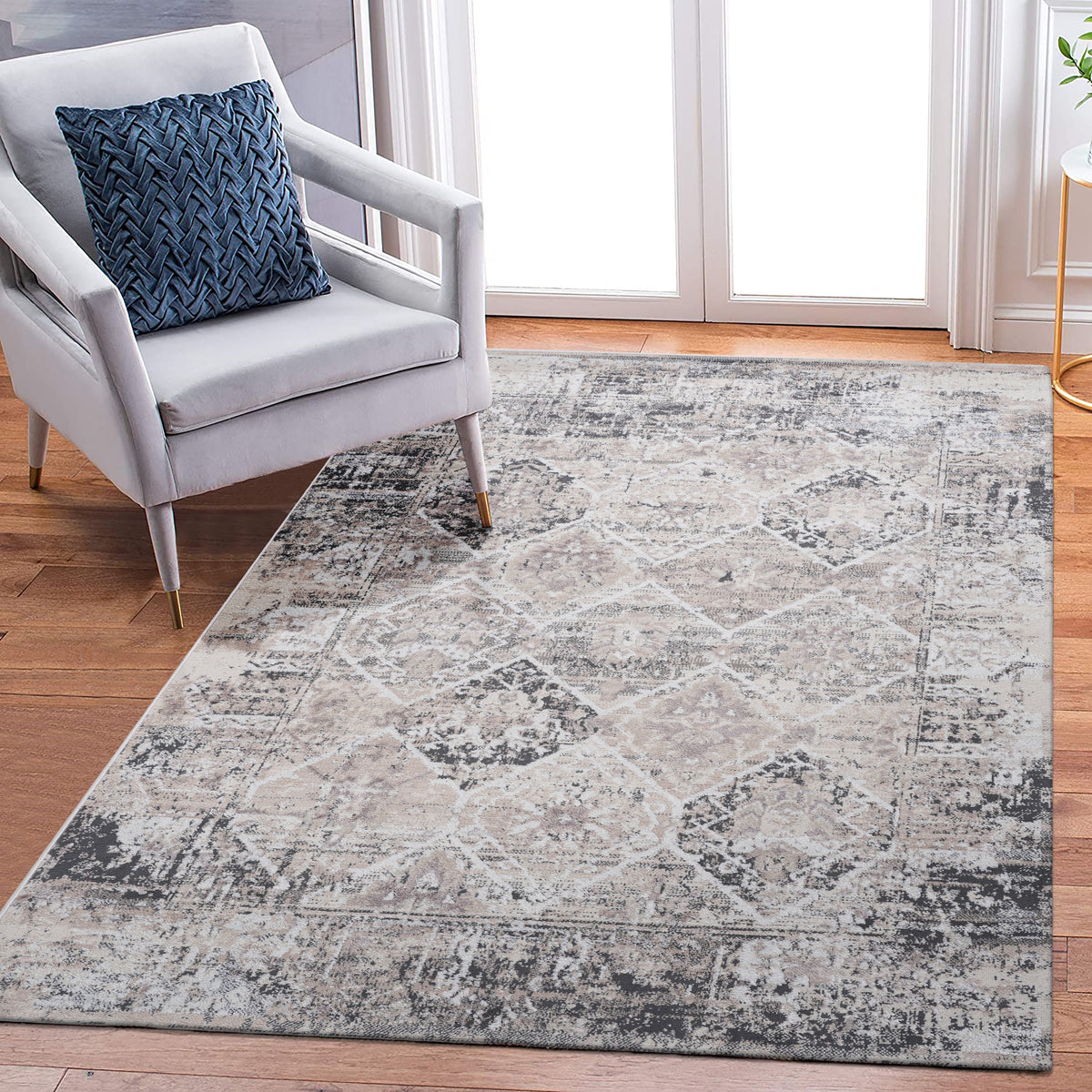 PAYAS Collection 5.3X7.6 Rug with Stain-Resistant Polyester - Cream