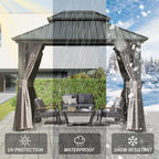 8' x 10' Hardtop Gazebo with Curtains & Netting - Metal, Double Roof