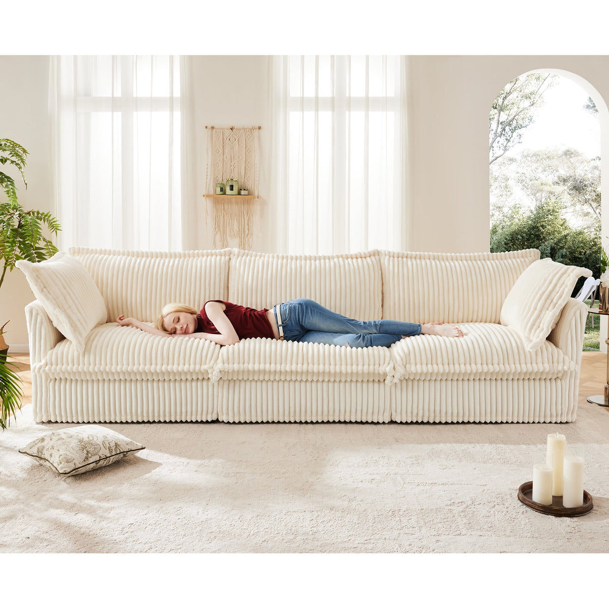 Slipcovered Modern 3 Seater Sofa with Removable Covers - Green or Cream