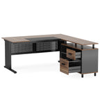 L-Shaped Executive Desk with File Cabinet and Storage Drawers - Light Brown or Dark Gray