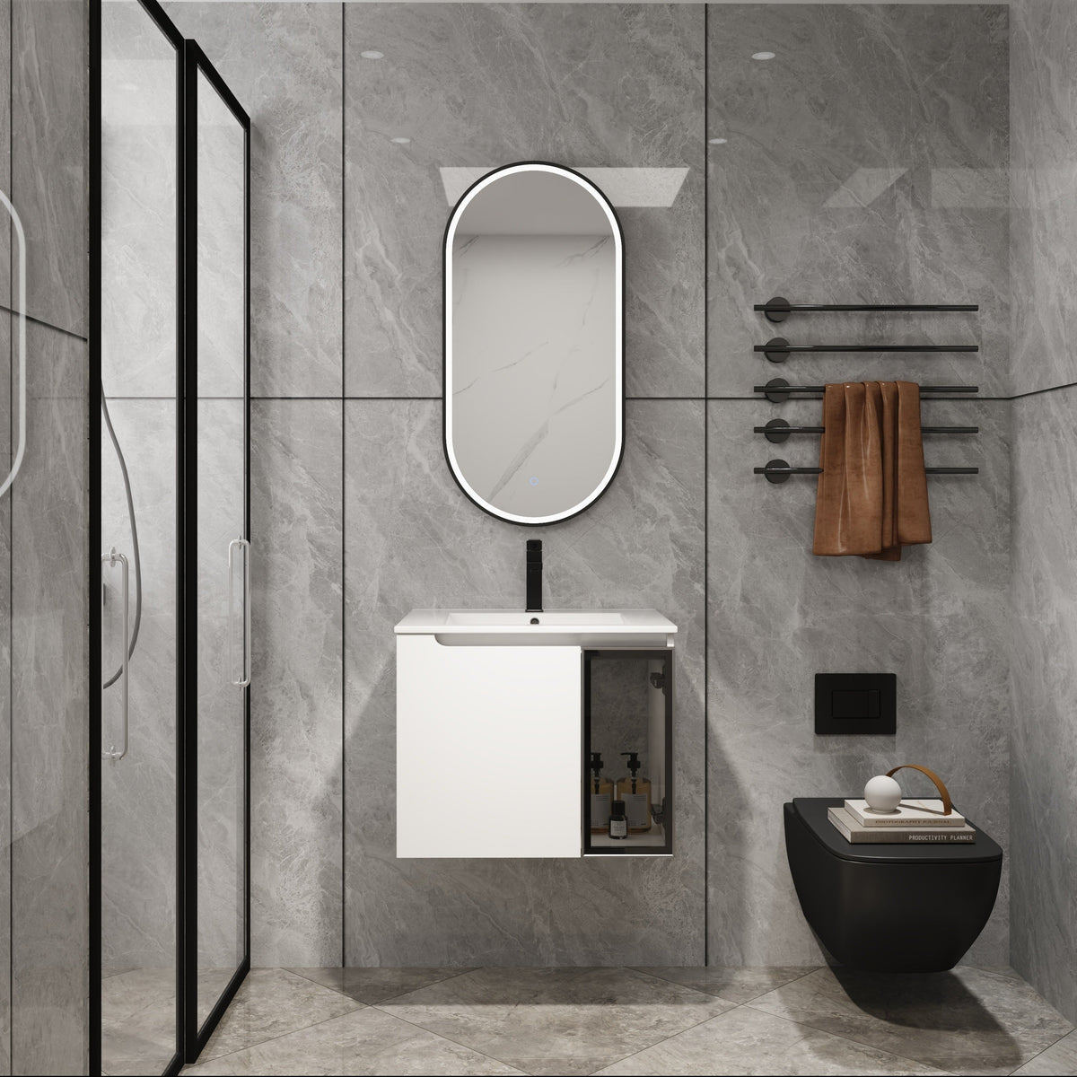 24" Wall-Mounted Bathroom Vanity with Ceramic Sink - Glossy White