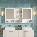 Wall Mount Mirror Cabinet with Adjustable Shelves - White