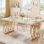 Large Rectangular Dining Table with Geometric Legs - White and Gold