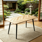 Modern Minimalist MDF Dining Table with Sleek Metal Frame - Wood Color