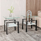 Modern Tempered Glass End Table with Metal Frame - Black or White