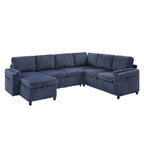 Convertible U-Shaped Sectional Sofa Bed with USB Ports and Storage – Black, Dark Gray, Blue