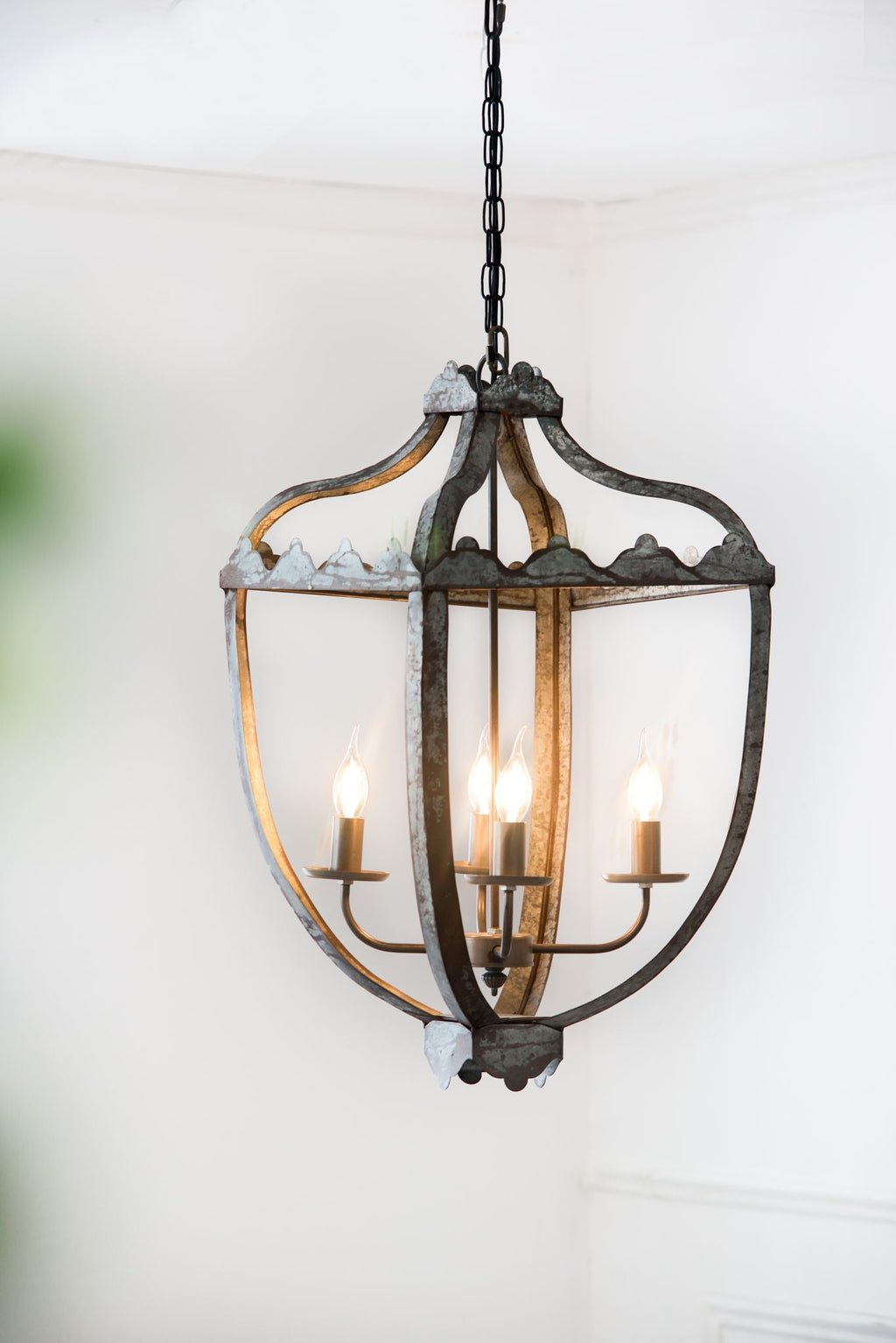 4 Light Metal Chandelier with Adjustable Chain - Gray