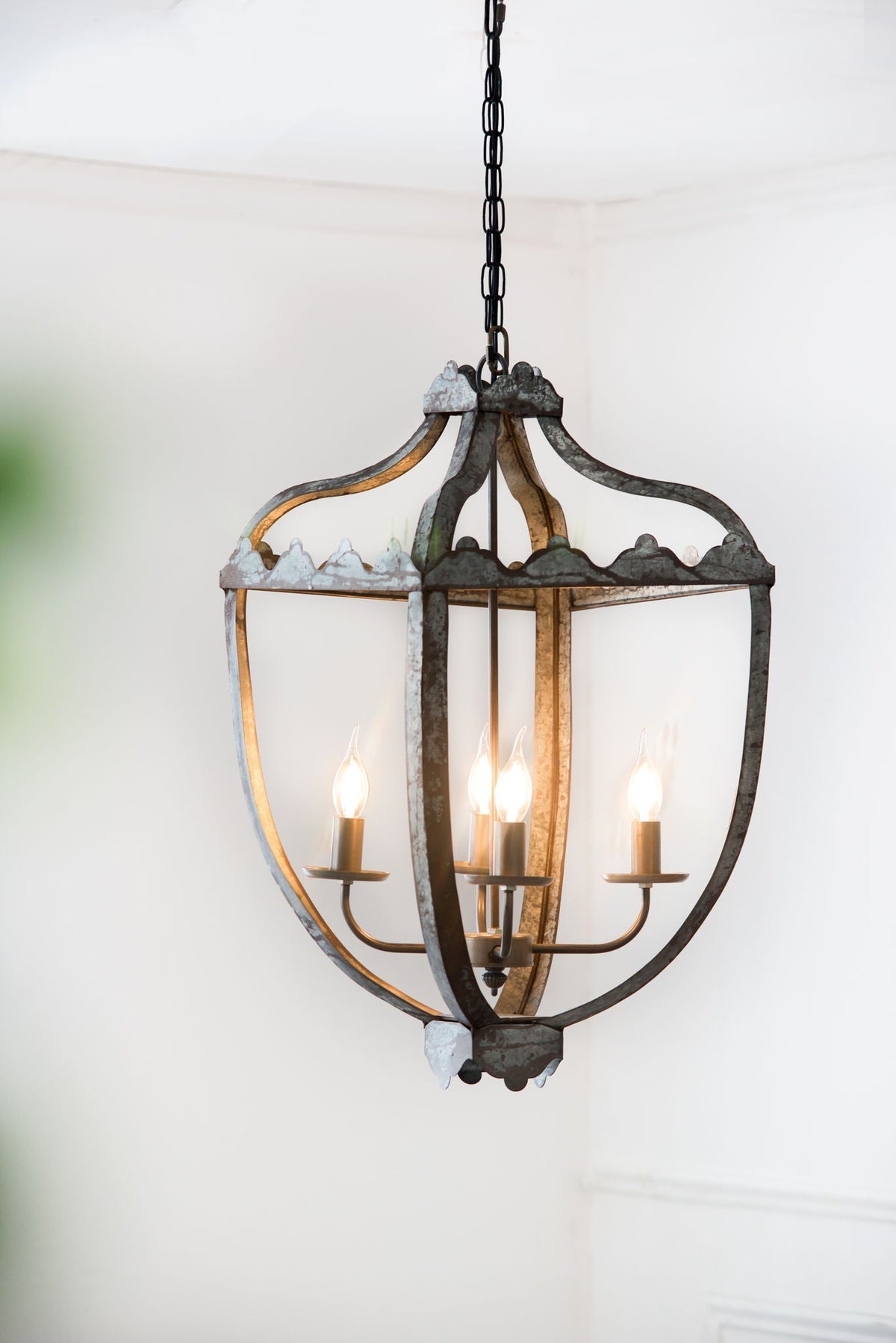 4 Light Metal Chandelier with Adjustable Chain - Gray