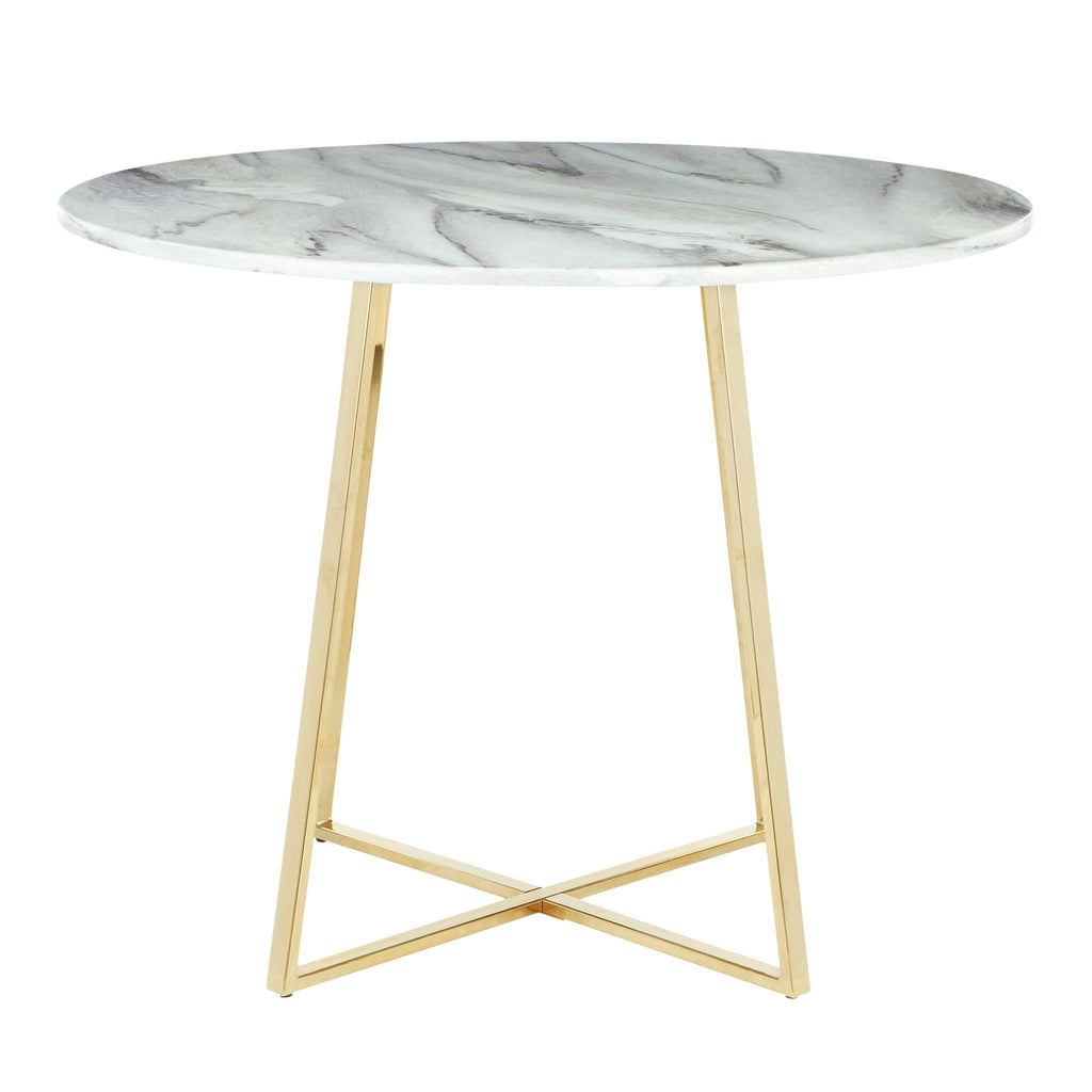 Contemporary Glam Dining Table with Round Marble Top - Pearl Silver, Gold, or Black