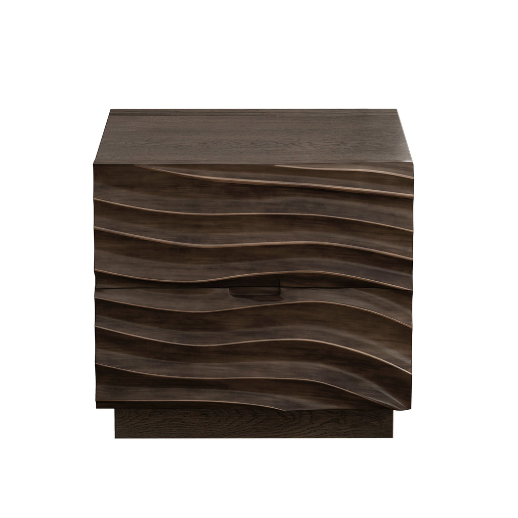 Solid Wood Nightstands with 2 Drawers - Modern Handleless Design - Brown