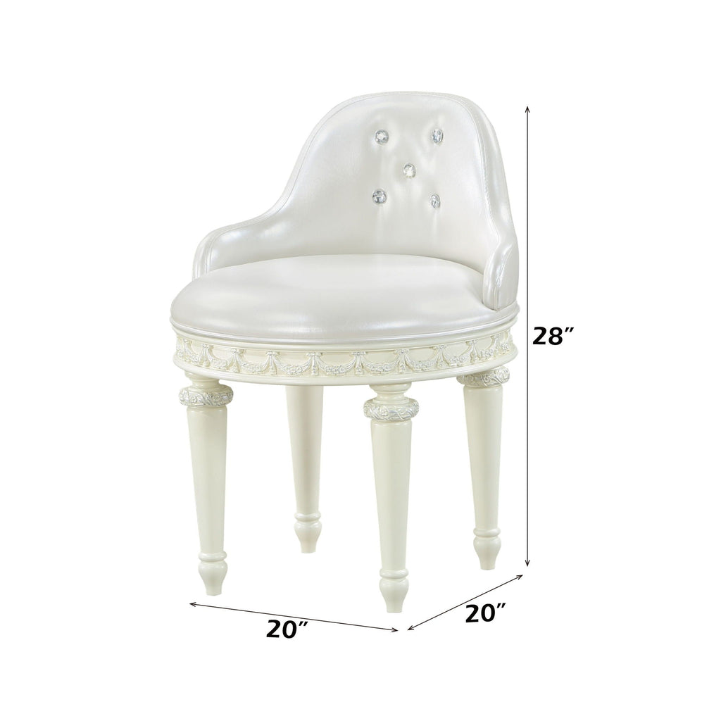 Ivory Swivel Vanity Chair with Tufted Back - Dorothy