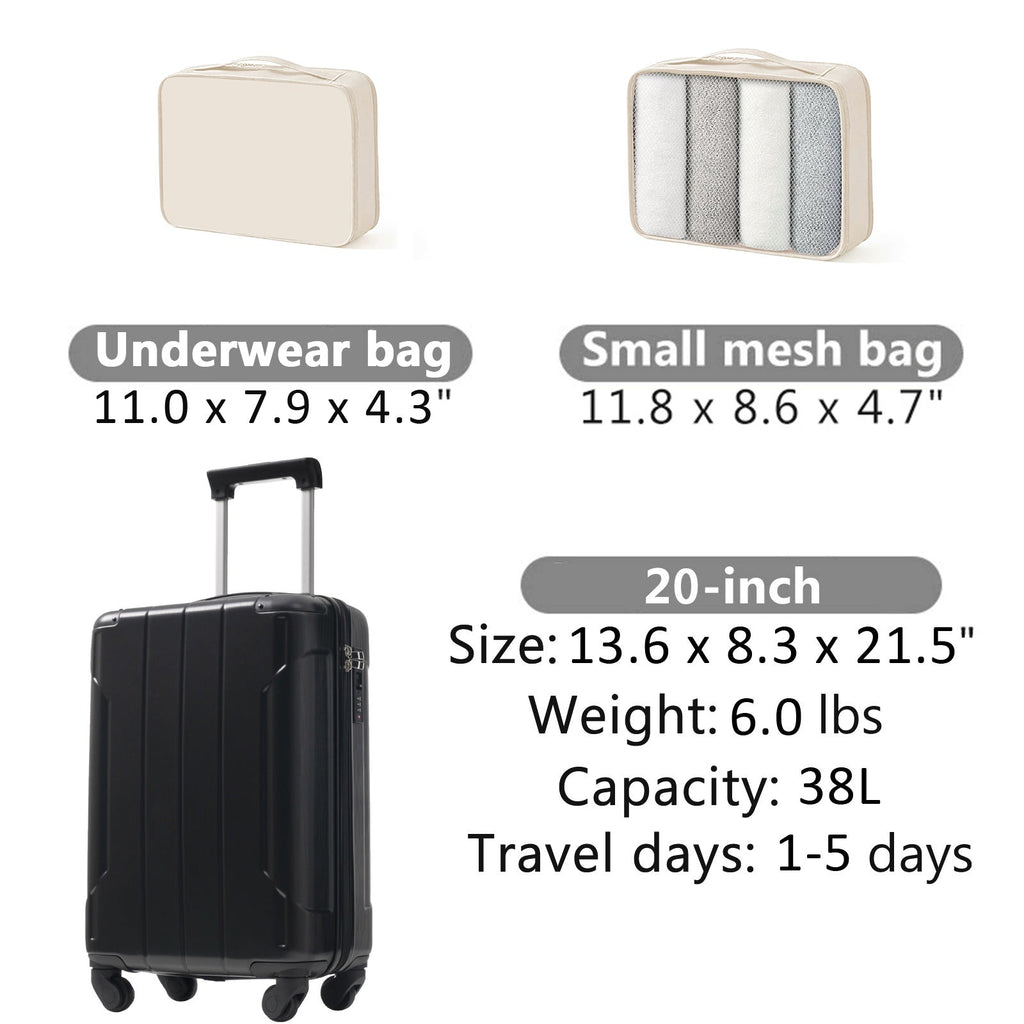 20-Inch Hardshell Carry-On Luggage with TSA Lock - Black