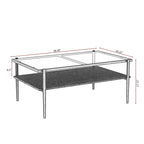 Rectangular Coffee Table with Tempered Glass Top and Metal Legs - Black, Dark Brown, or White