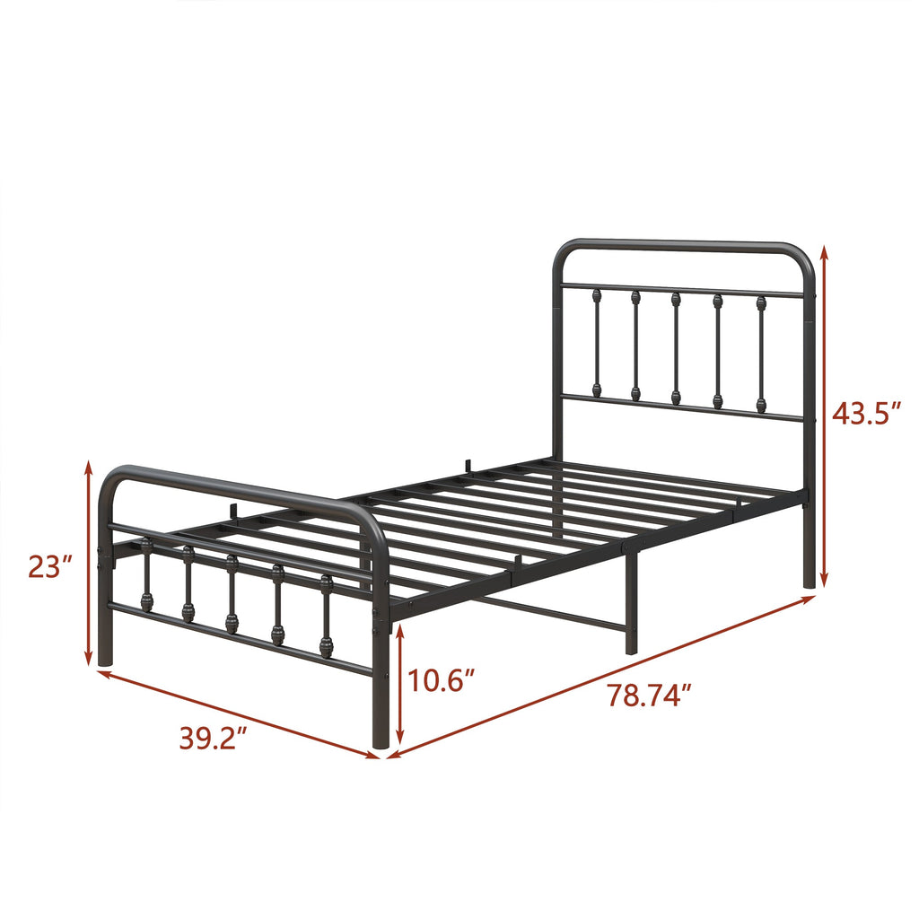 Victorian-Style Steel Bed Frame with Powder-Coated Finish - Black