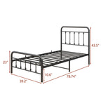 Victorian-Style Steel Bed Frame with Powder-Coated Finish - Black
