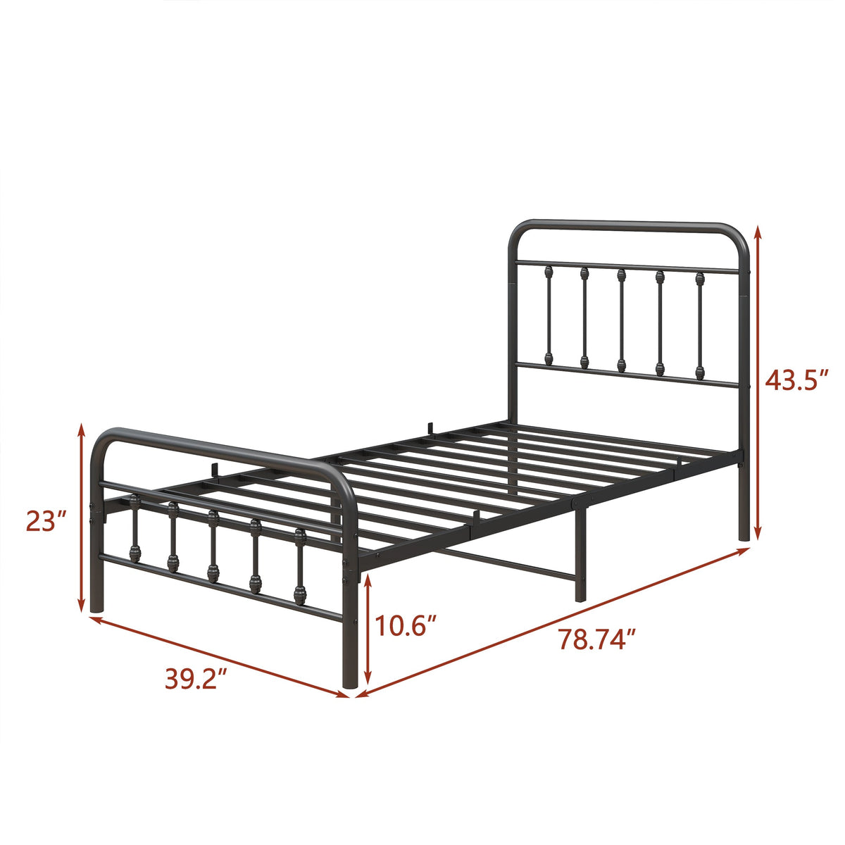 Victorian-Style Steel Bed Frame with Powder-Coated Finish - Black