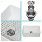 Farmhouse Ceramic Apron Front Single Bowl Kitchen Sink with Durable Design - White or Black