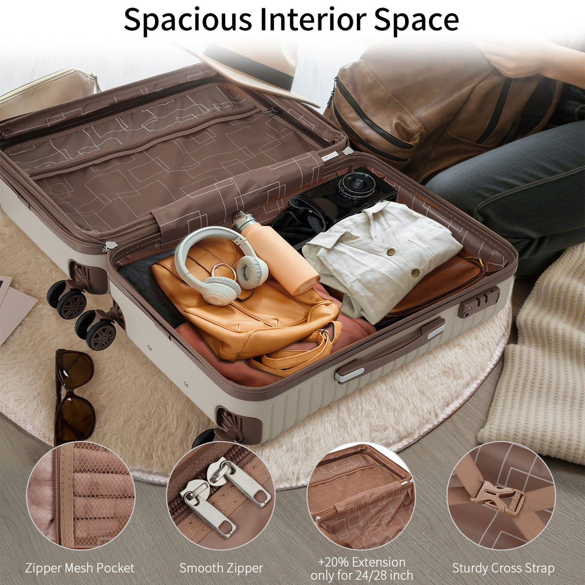 4 Piece Hard Shell Luggage Set with Spinner Wheels - Multiple Colors