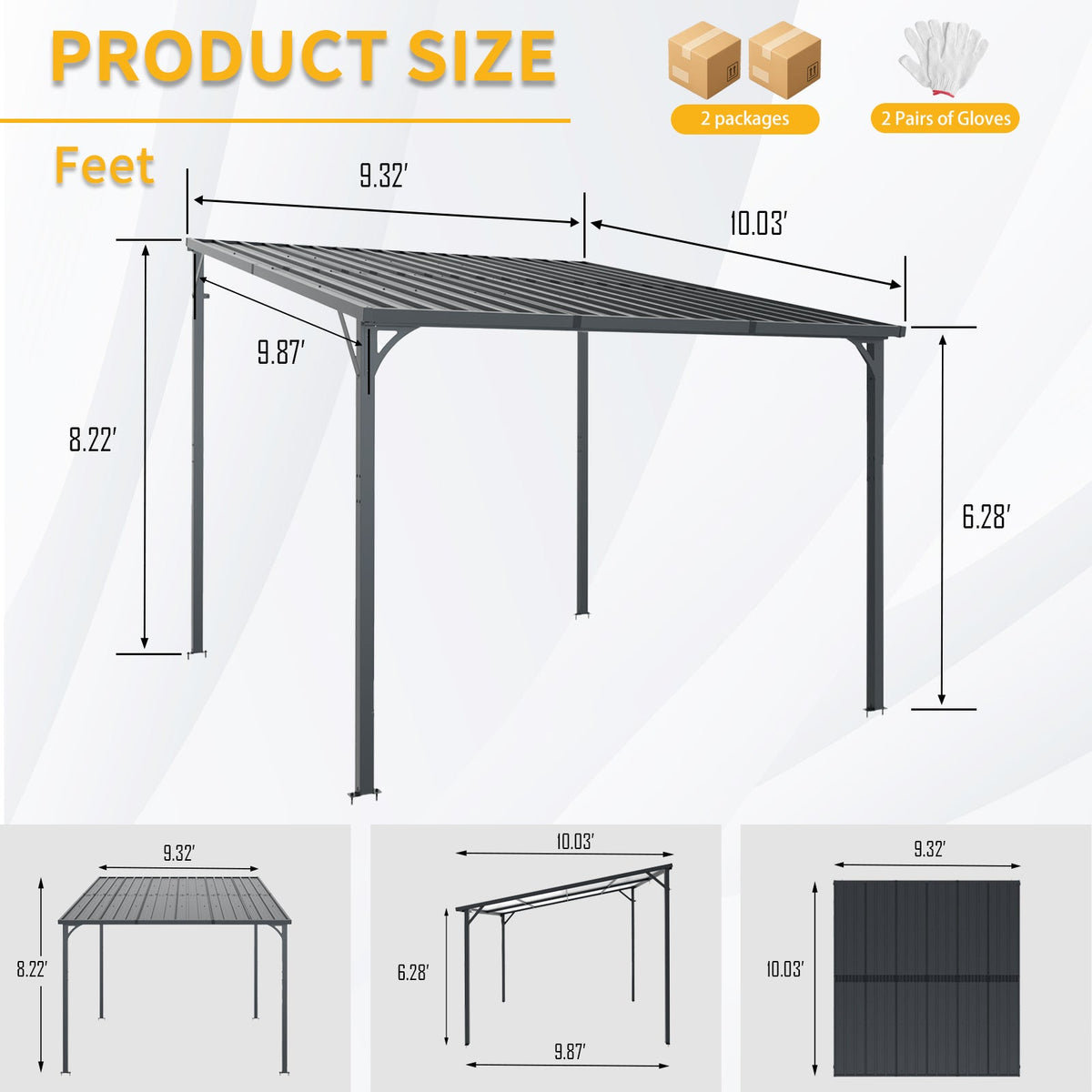 10' x 10' Outdoor Hardtop Pergola Gazebo with Galvanized Steel - Gray