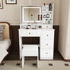 Fashion Vanity Desk with Mirror & Dimmable LED Lights - White MDF