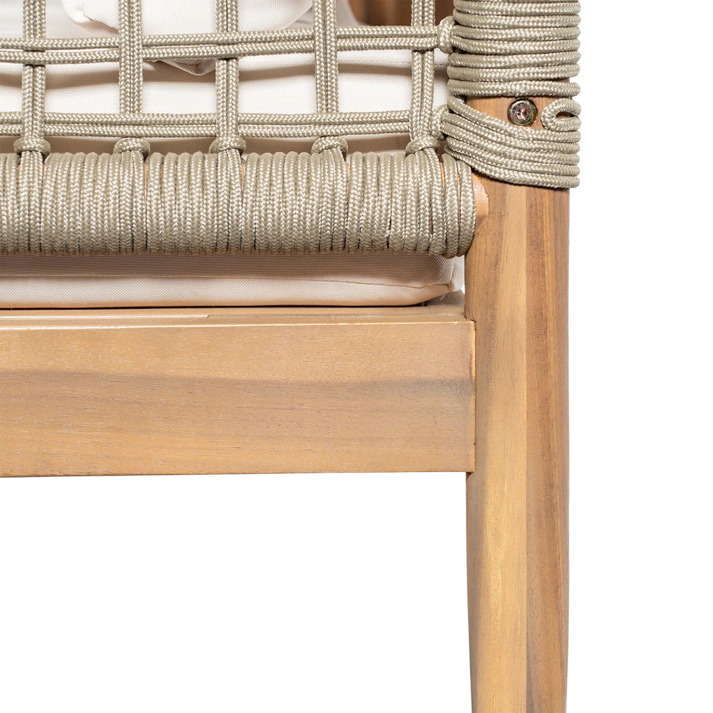 Outdoor Acacia Wood 3-Seater Sofa with Rope Woven Arms - Taupe
