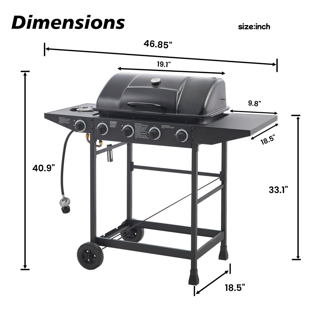 4 Burner Propane Gas BBQ Grill with Side Burner - Black