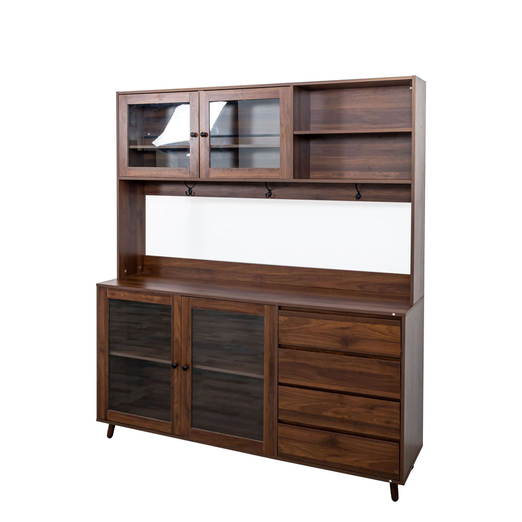 Large Kitchen Hutch Cabinet with Microwave Shelf - Walnut