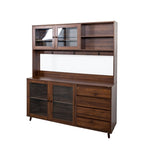 Large Kitchen Hutch Cabinet with Microwave Shelf - Walnut