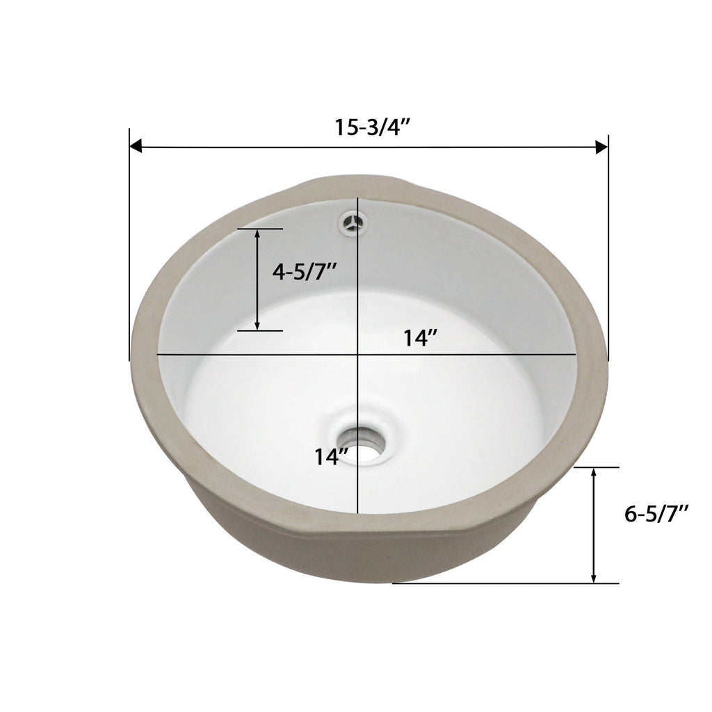 Ceramic Round Undermount Bathroom Sink with Overflow - White