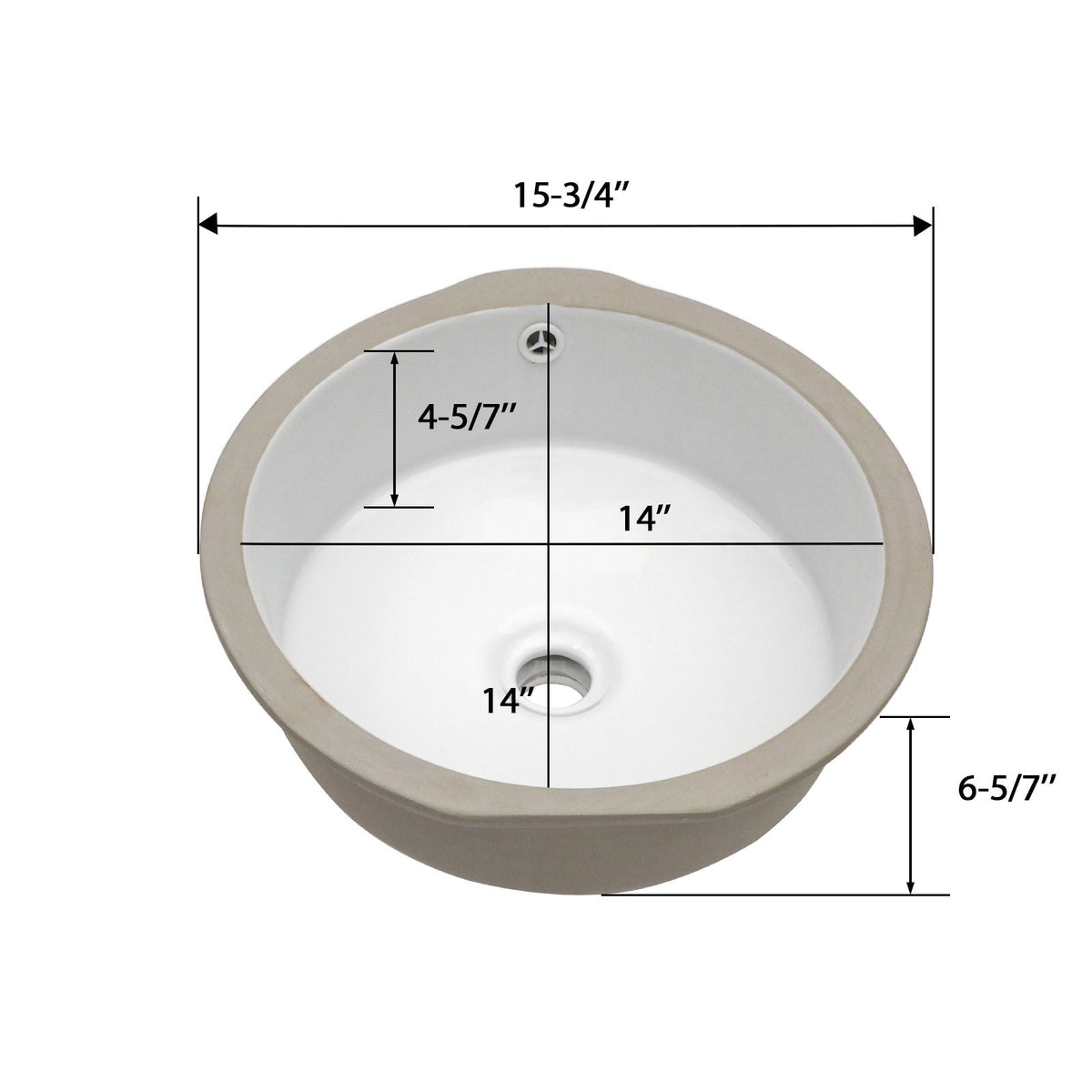 Ceramic Round Undermount Bathroom Sink with Overflow - White
