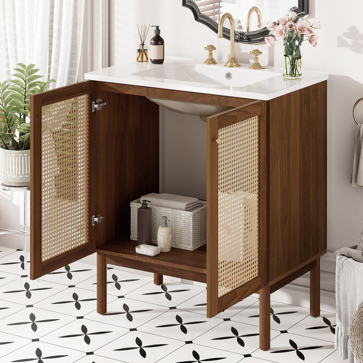Bathroom Vanity Cabinet with Soft-Close Doors - Dark Brown or Light Brown