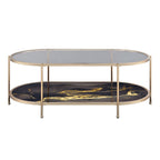Fiorella Marble Print Glass Table with Durable Metal Frame - Black