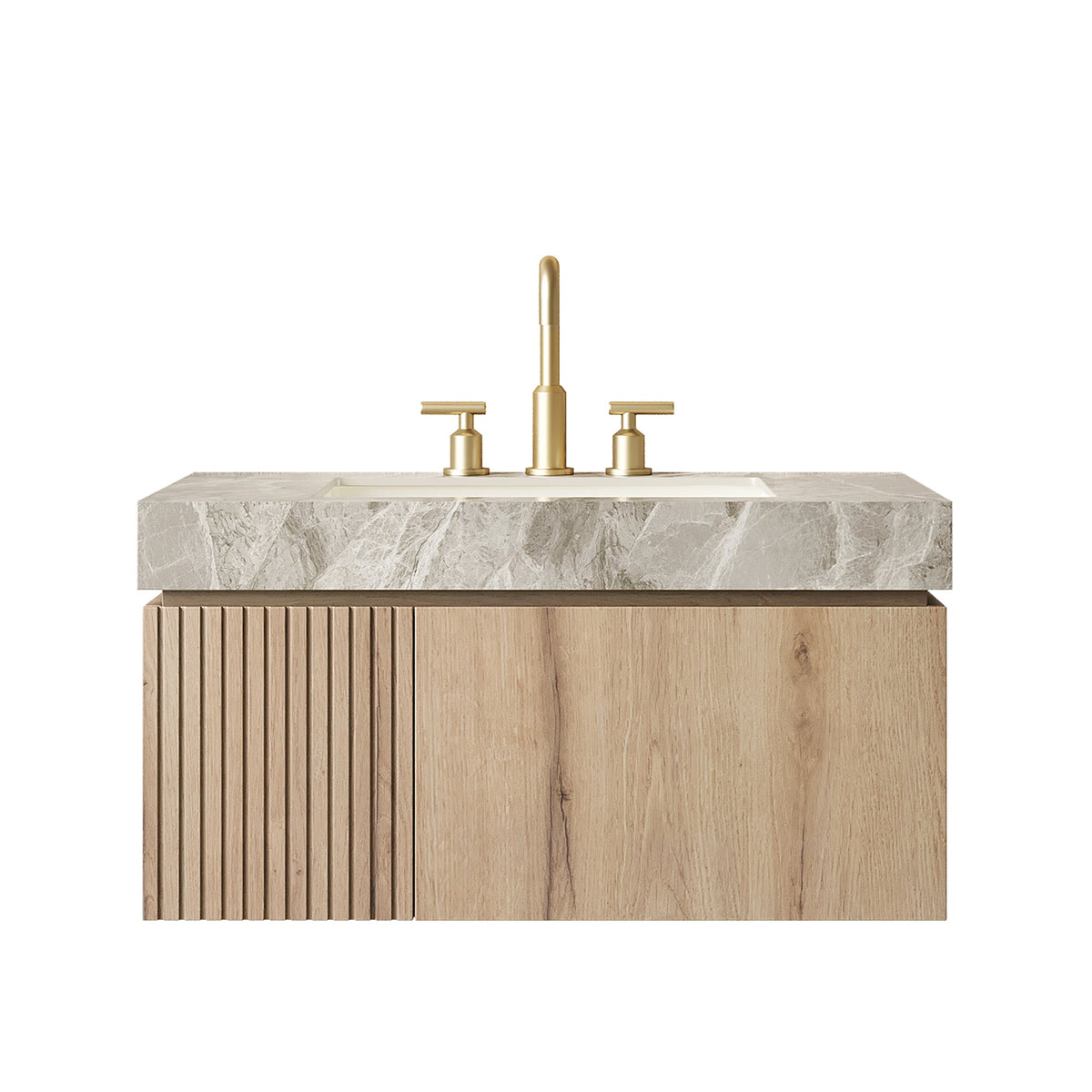 36" Floating Bathroom Vanity with Sintered Stone Countertop - Light Gray