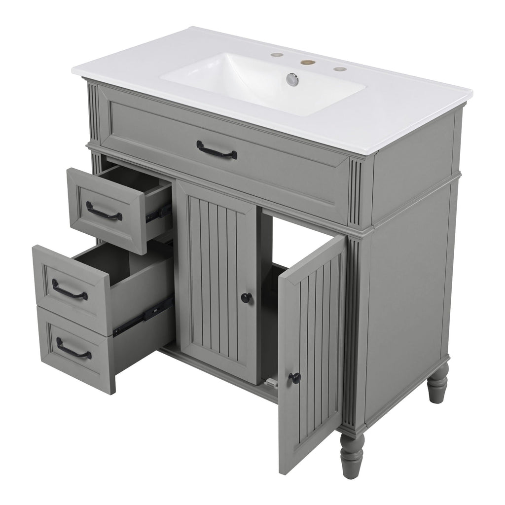 Bathroom Vanity With Sink and Drawers - Freestanding Solid Wood Cabinet