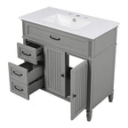 Bathroom Vanity With Sink and Drawers - Freestanding Solid Wood Cabinet