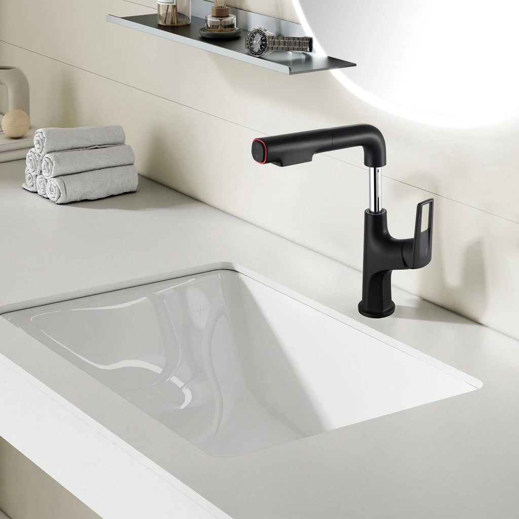 Tall Pull Down Vessel Faucet with Dual Spray Modes - Gold or Black
