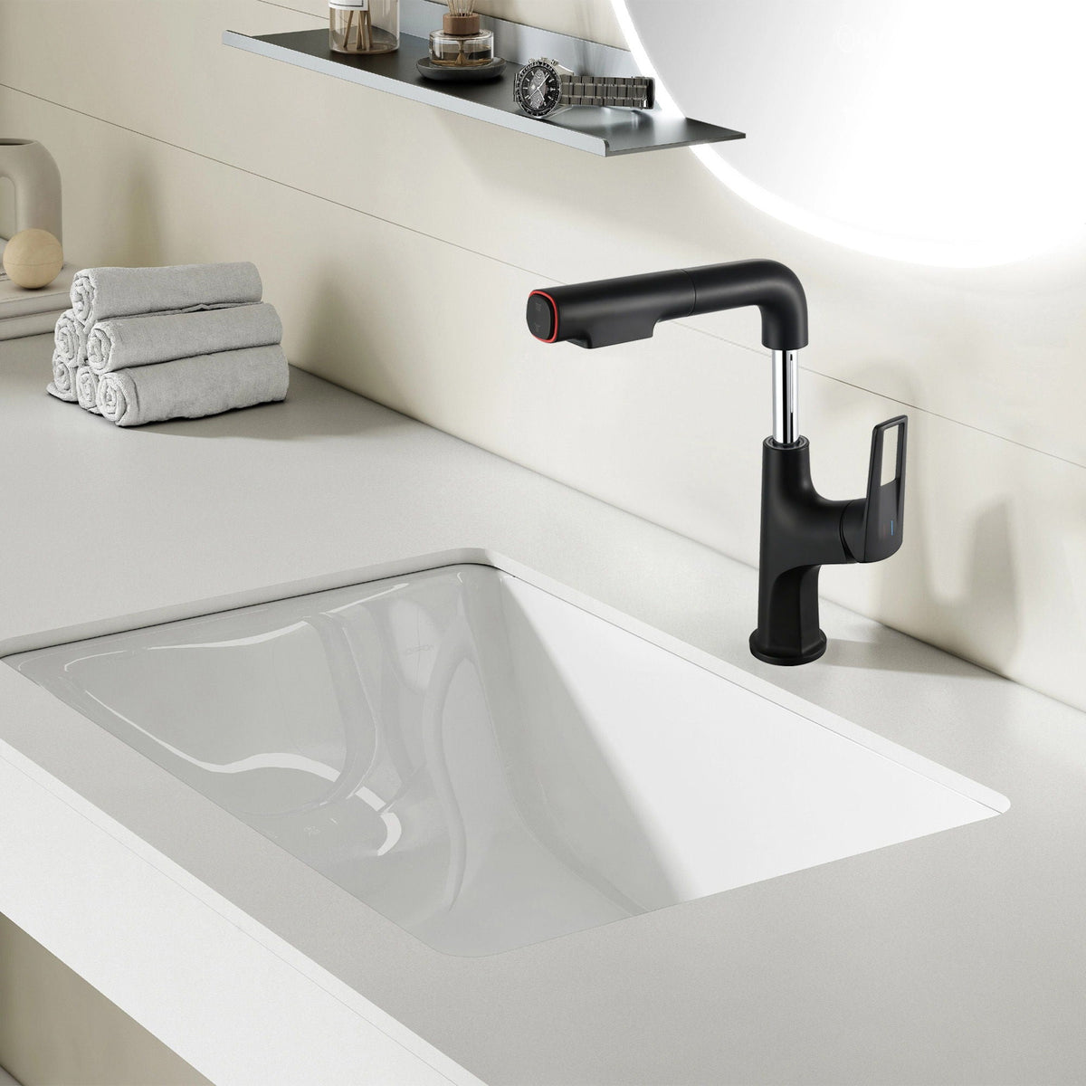 Tall Pull Down Vessel Faucet with Dual Spray Modes - Gold or Black