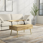 Handcrafted Lift Top Coffee Table with Storage - Light Brown