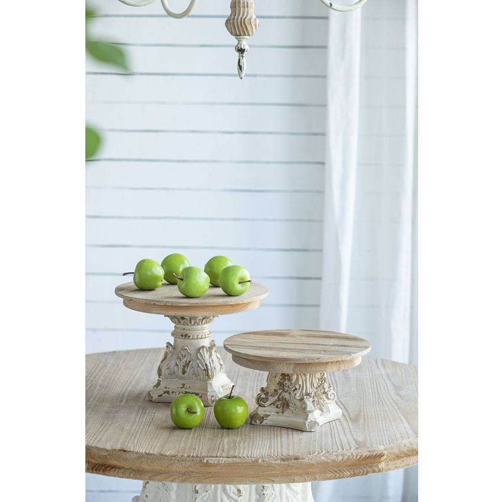 Cream & Brown Cake Stand with Magnesium Base - 9.5" W x 9.5" D x 5.3" H