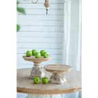 Cream & Brown Cake Stand with Magnesium Base - 9.5" W x 9.5" D x 5.3" H