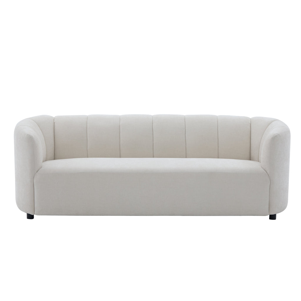 Modern Curved Chenille Sofa Couch with Sturdy Wood Frame – Cream